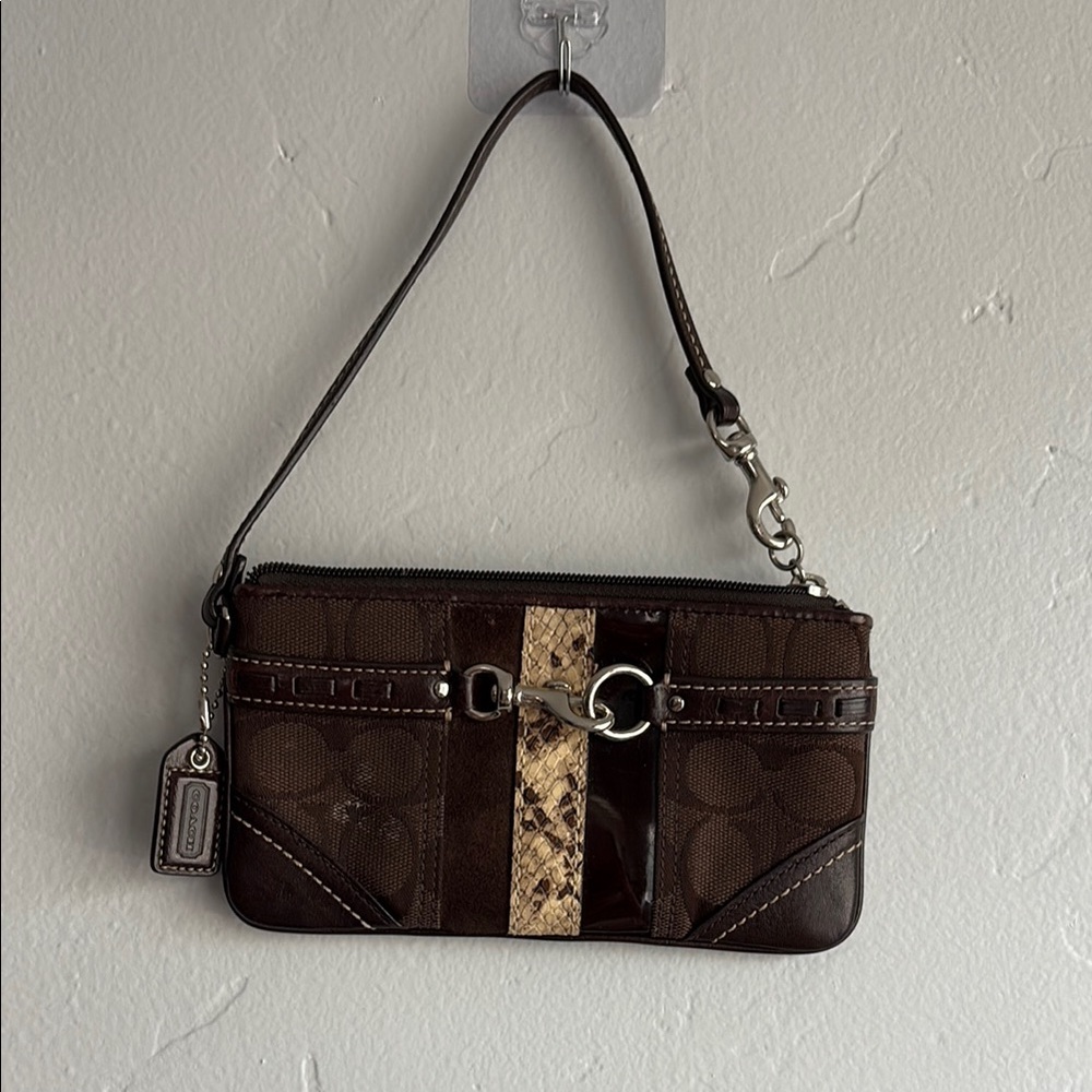 Coach Brown and Tan Monogram Wristlet